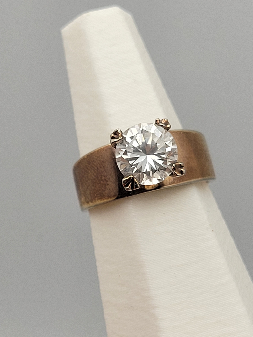 Gold-Tone Solitaire CZ Band Ring - Classic Wide Band